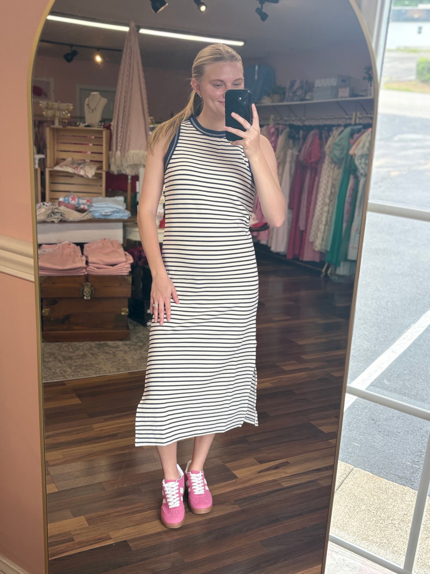 Navy Stripe Trim Midi