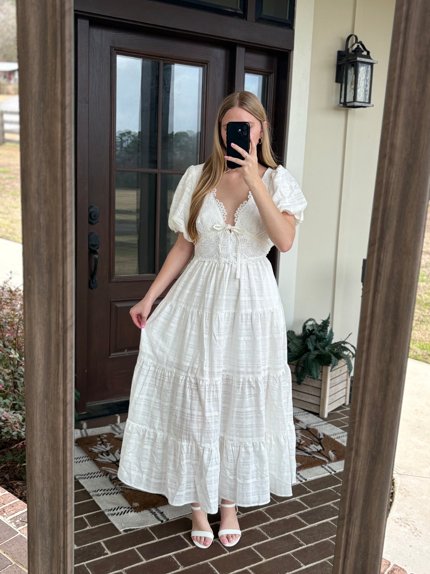 Textured Woven Lace Overlap Midi