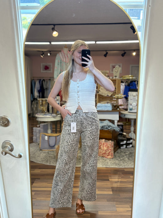 High Rise Leopard Baggy Wide