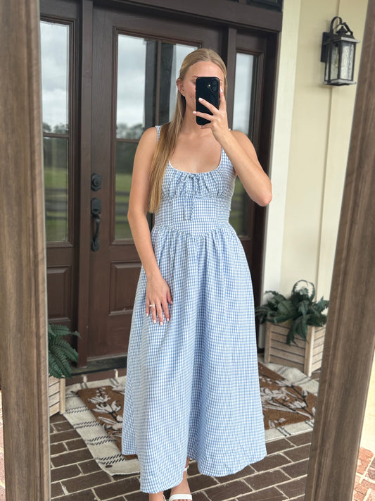 Dusty Blue Gingham Midi