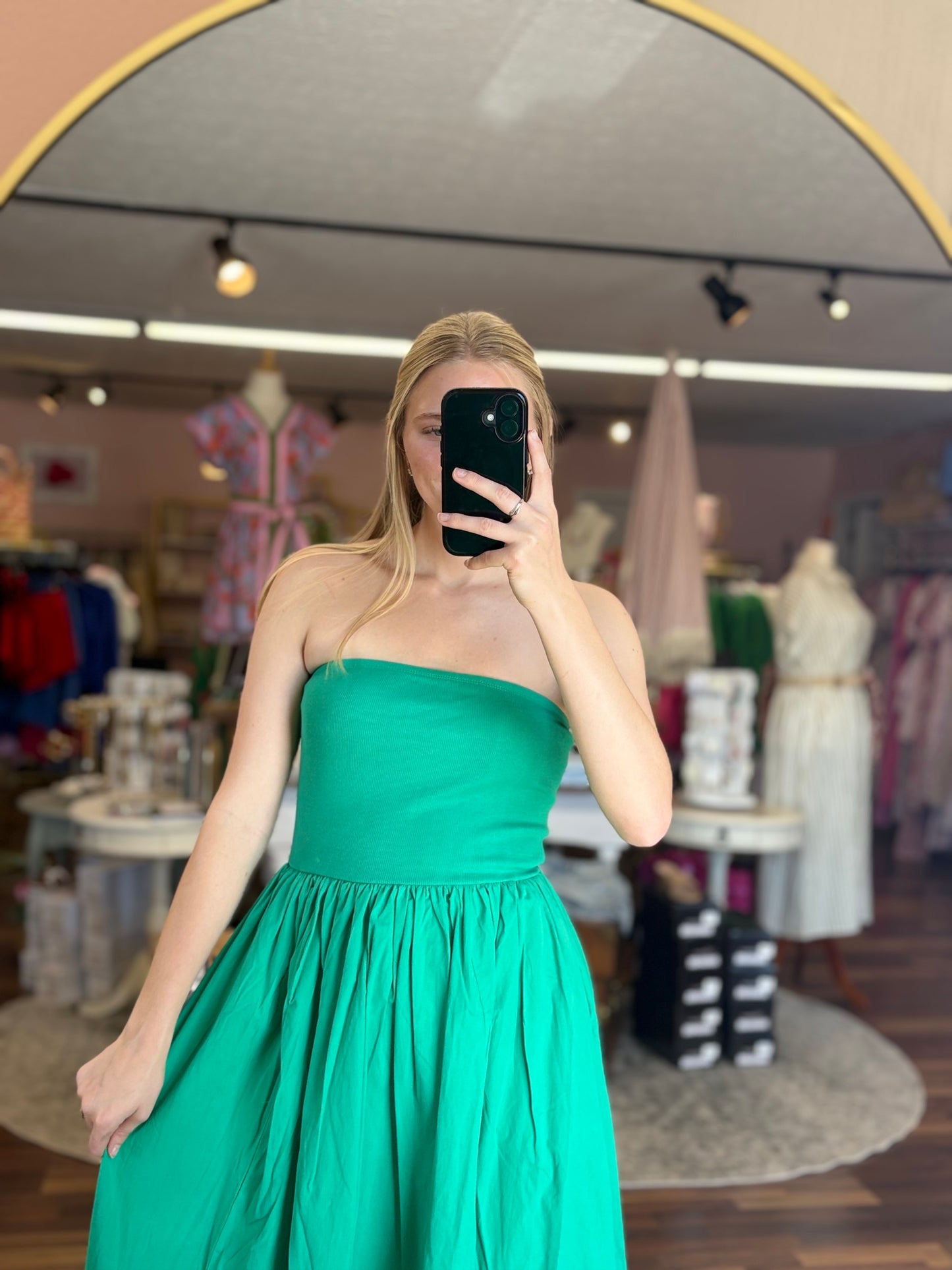 Green Strapless Midi