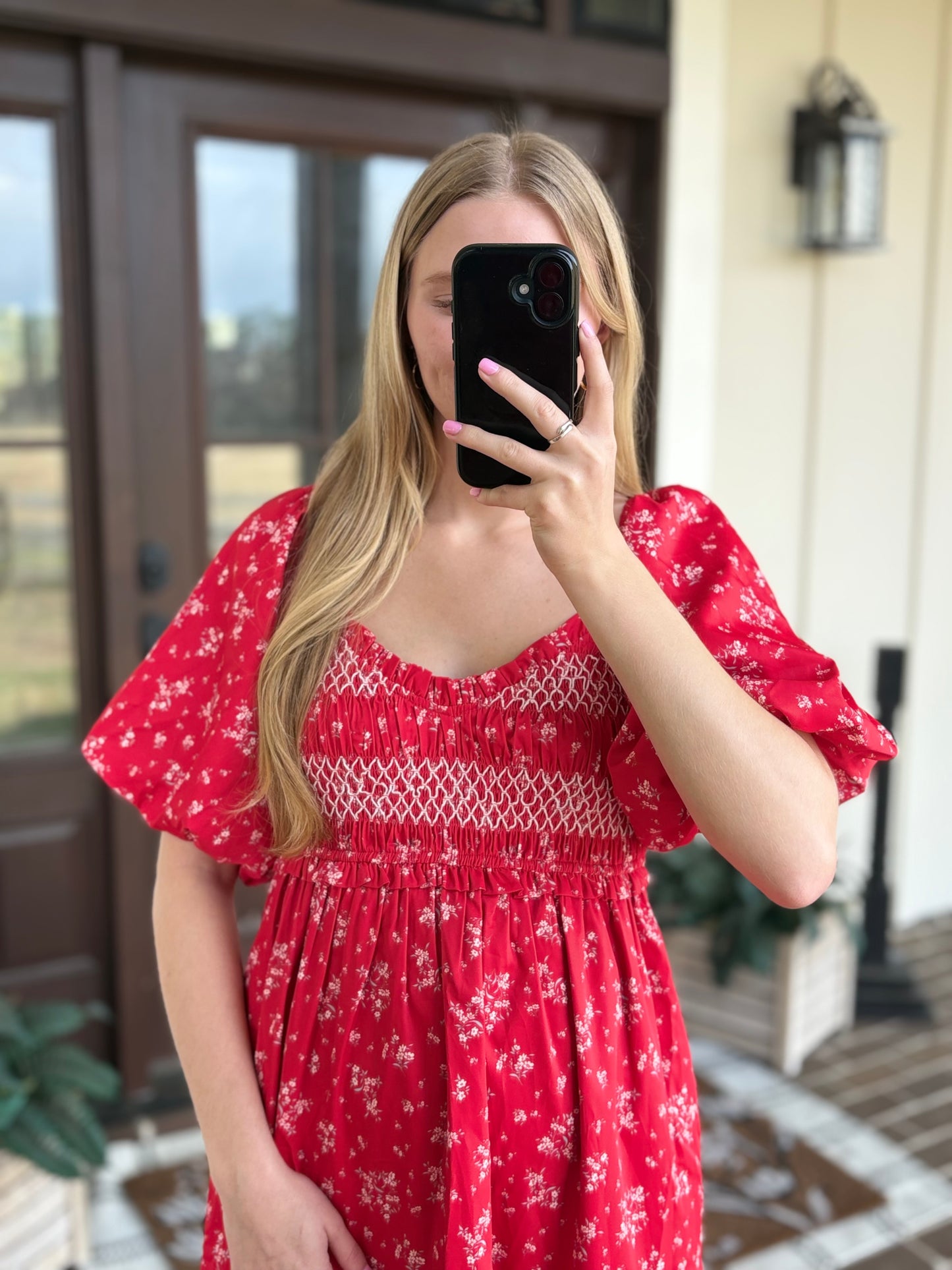 Red Multi Floral Smocked Maxi