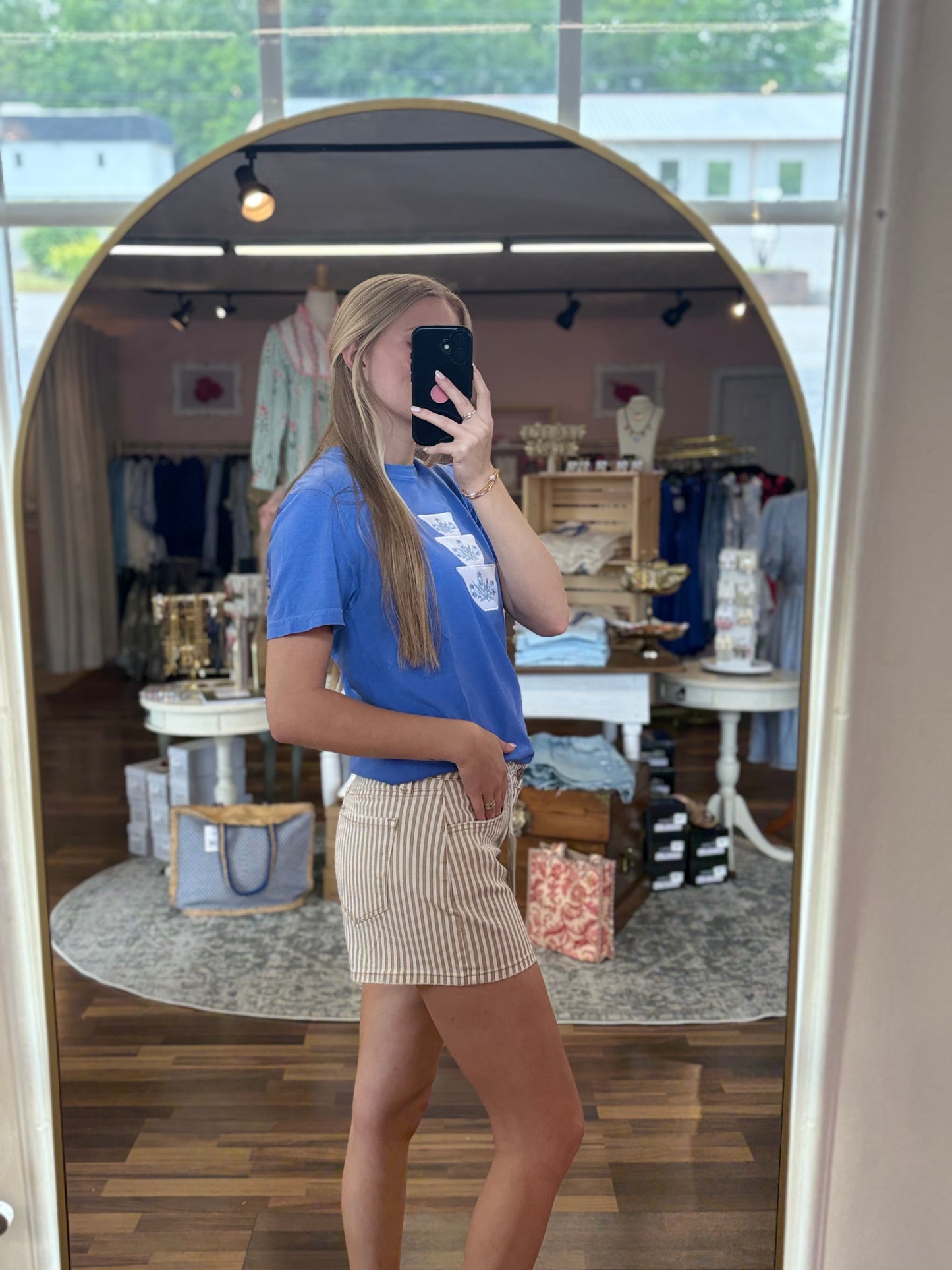 Mid Rise Striped Shorts