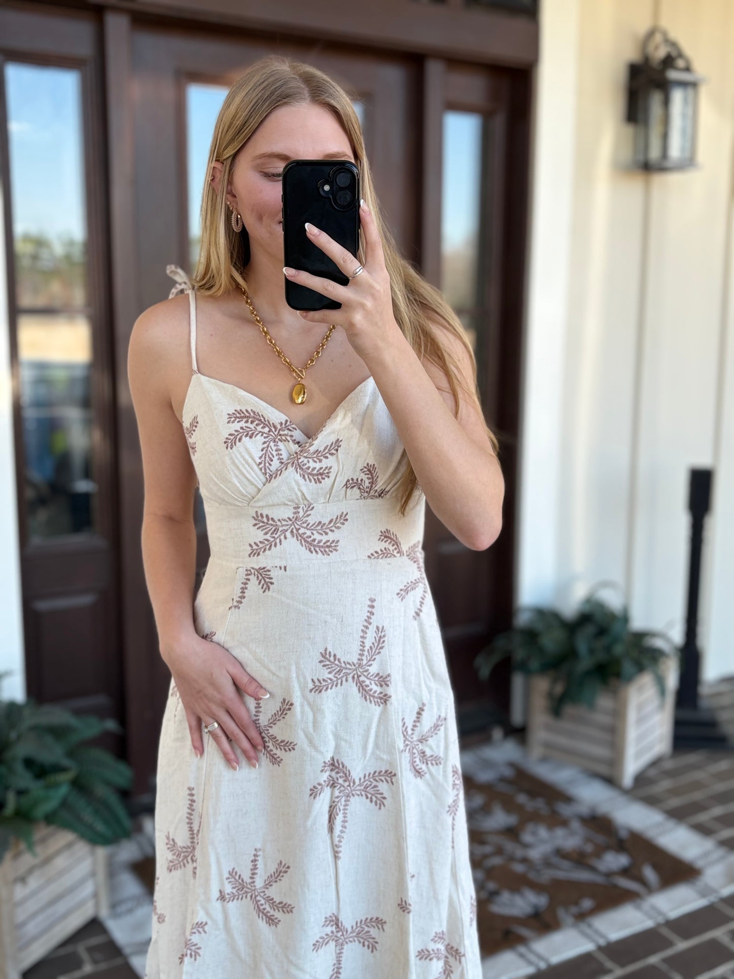 Palm Embroidered Cami Midi