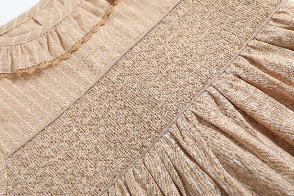Light Brown Smocked Ruffle Dress