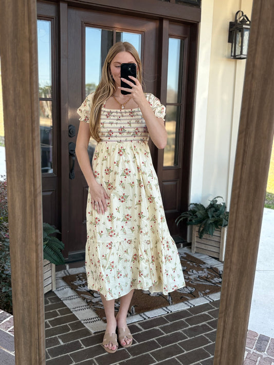 Vintage Floral Smocked Midi