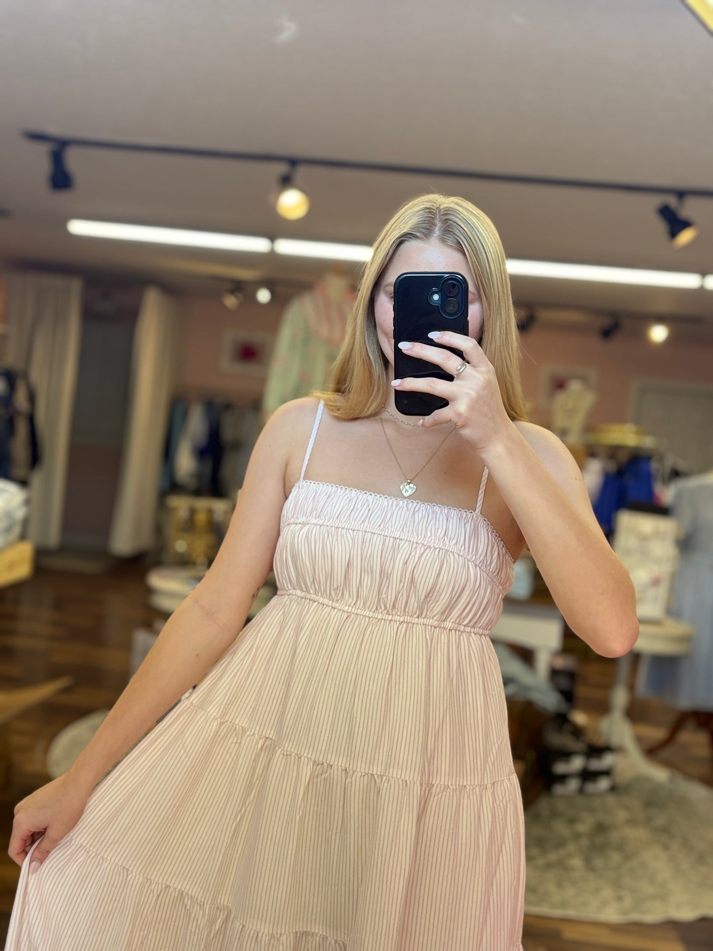 Pink Slim Striped Midi