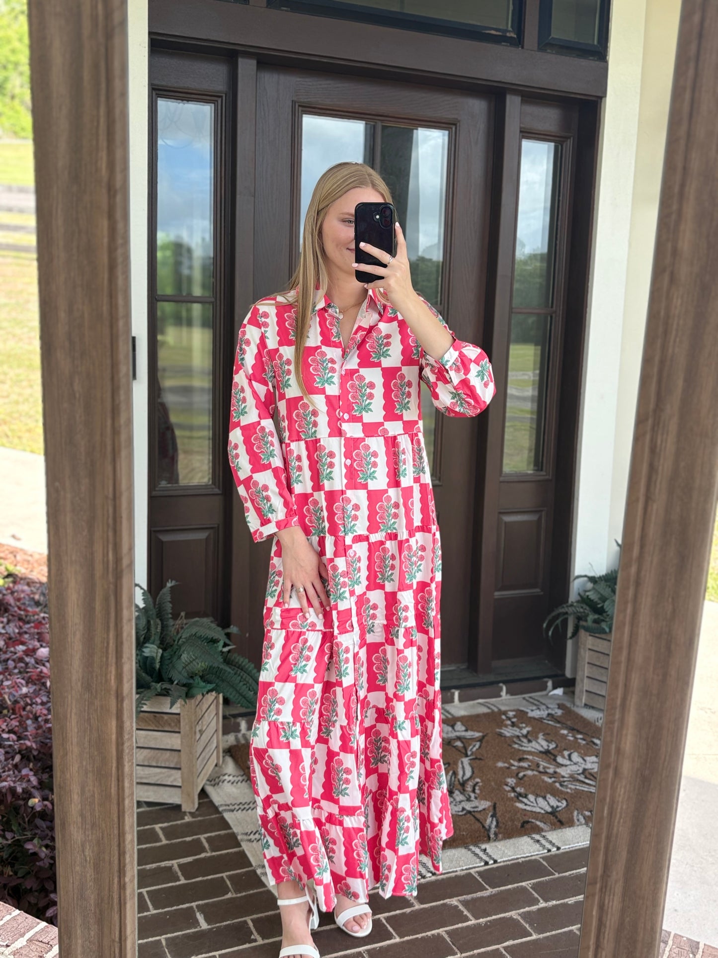 Floral Long Sleeve Button Down Midi