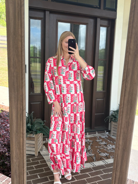 Floral Long Sleeve Button Down Midi