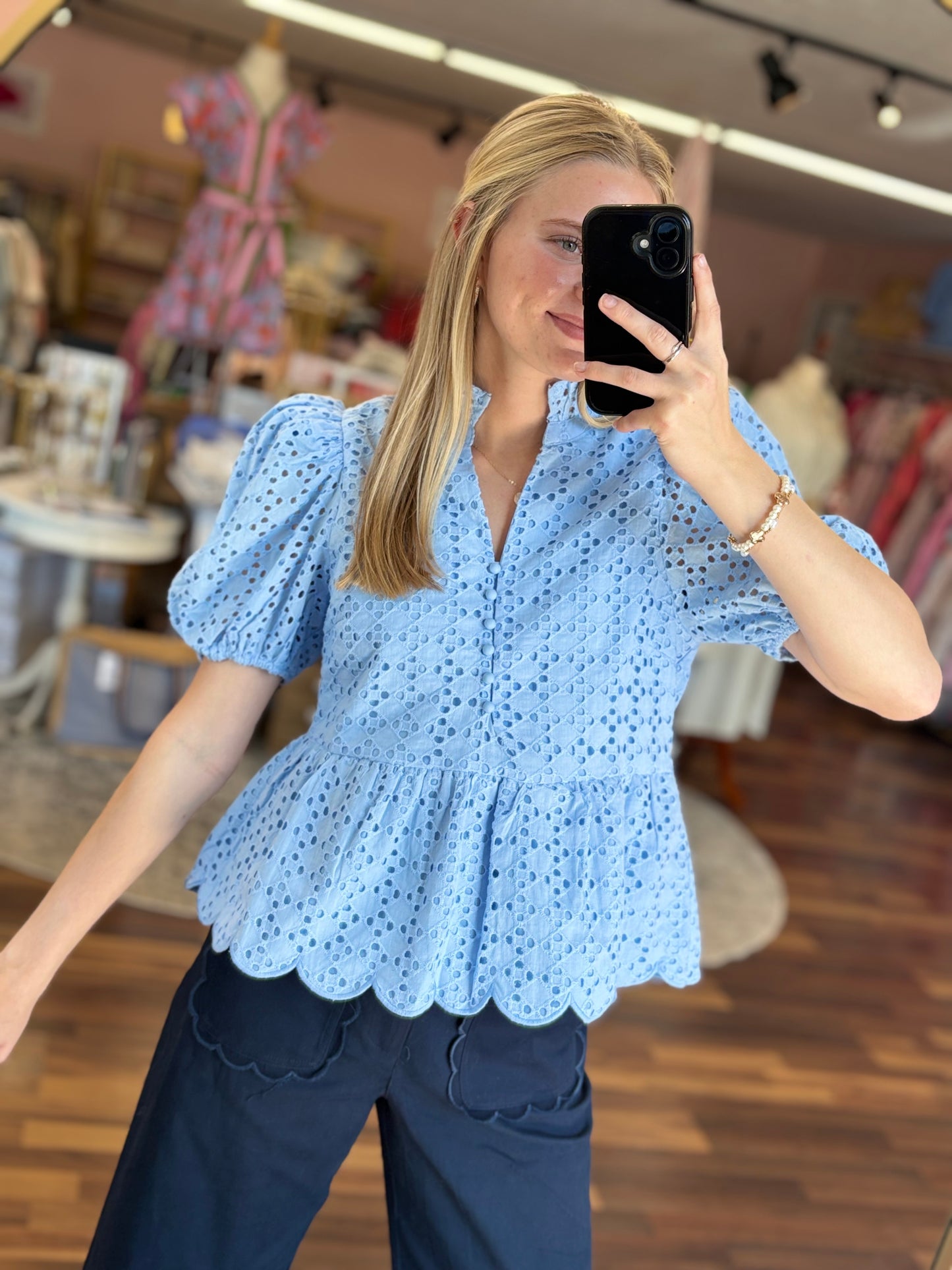 Blue Eyelet Blouse