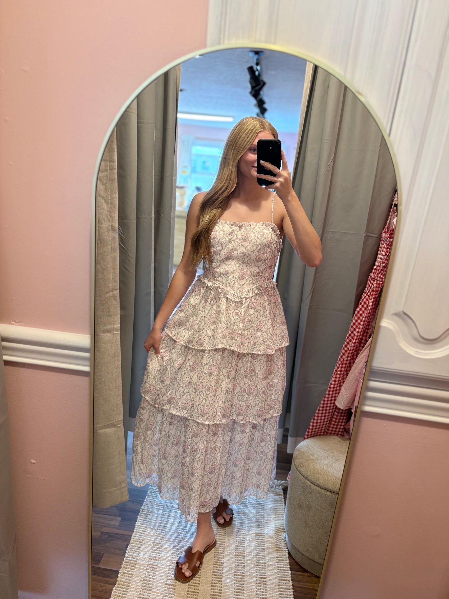 Pastel Eyelet Ruffle Midi