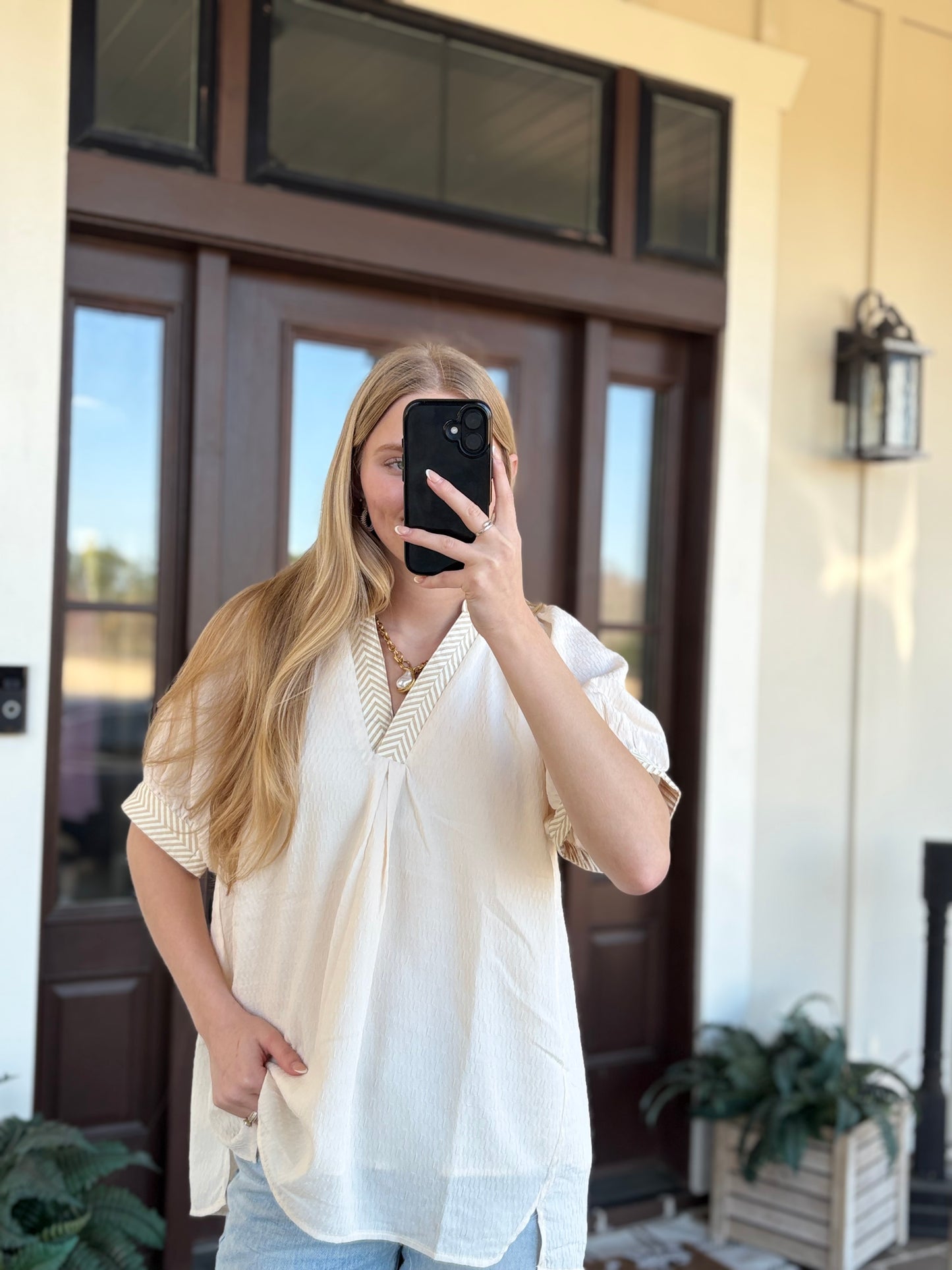 Cream Textured Lined Blouse