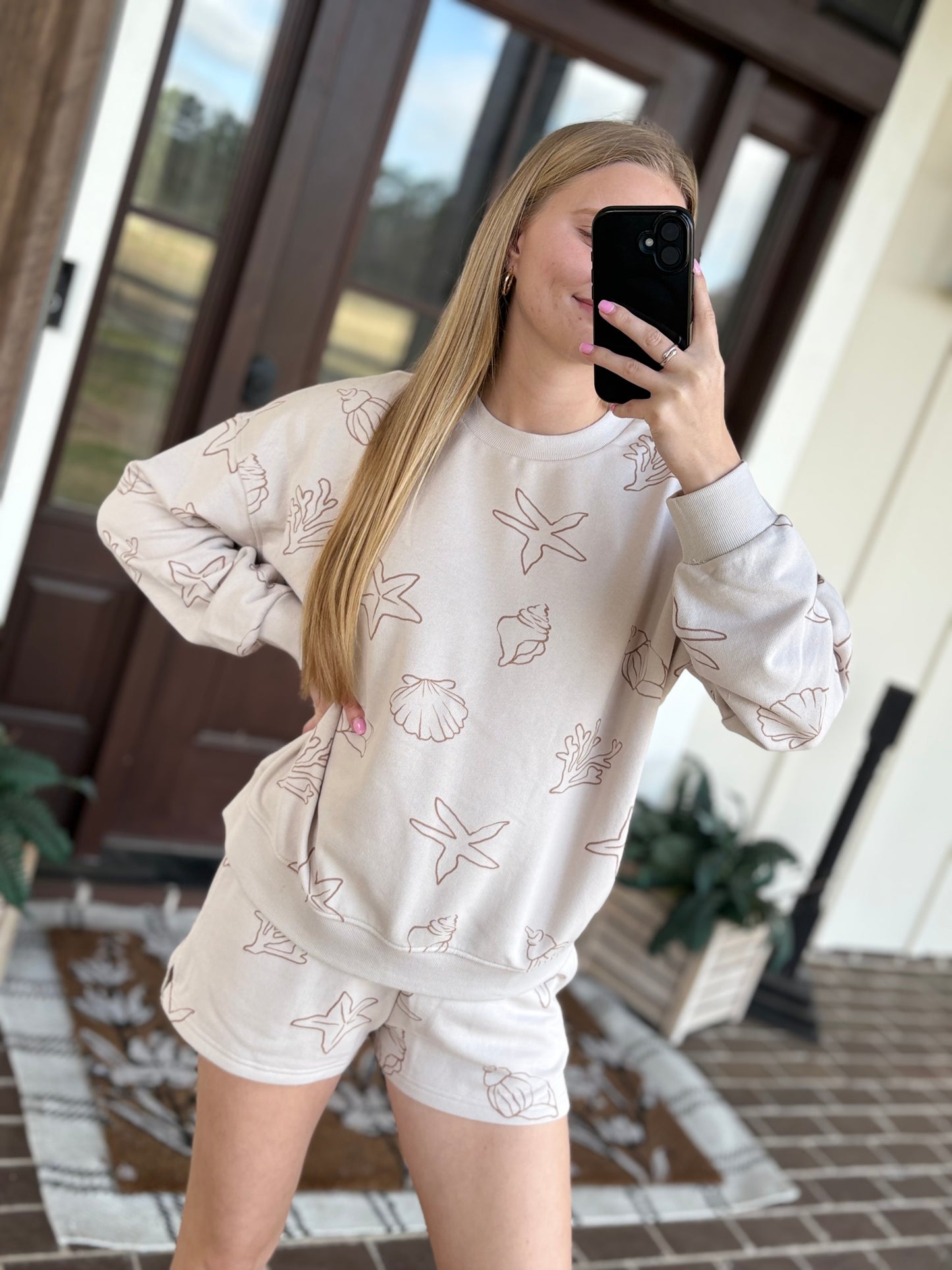 Sea Print Crew Neck Set