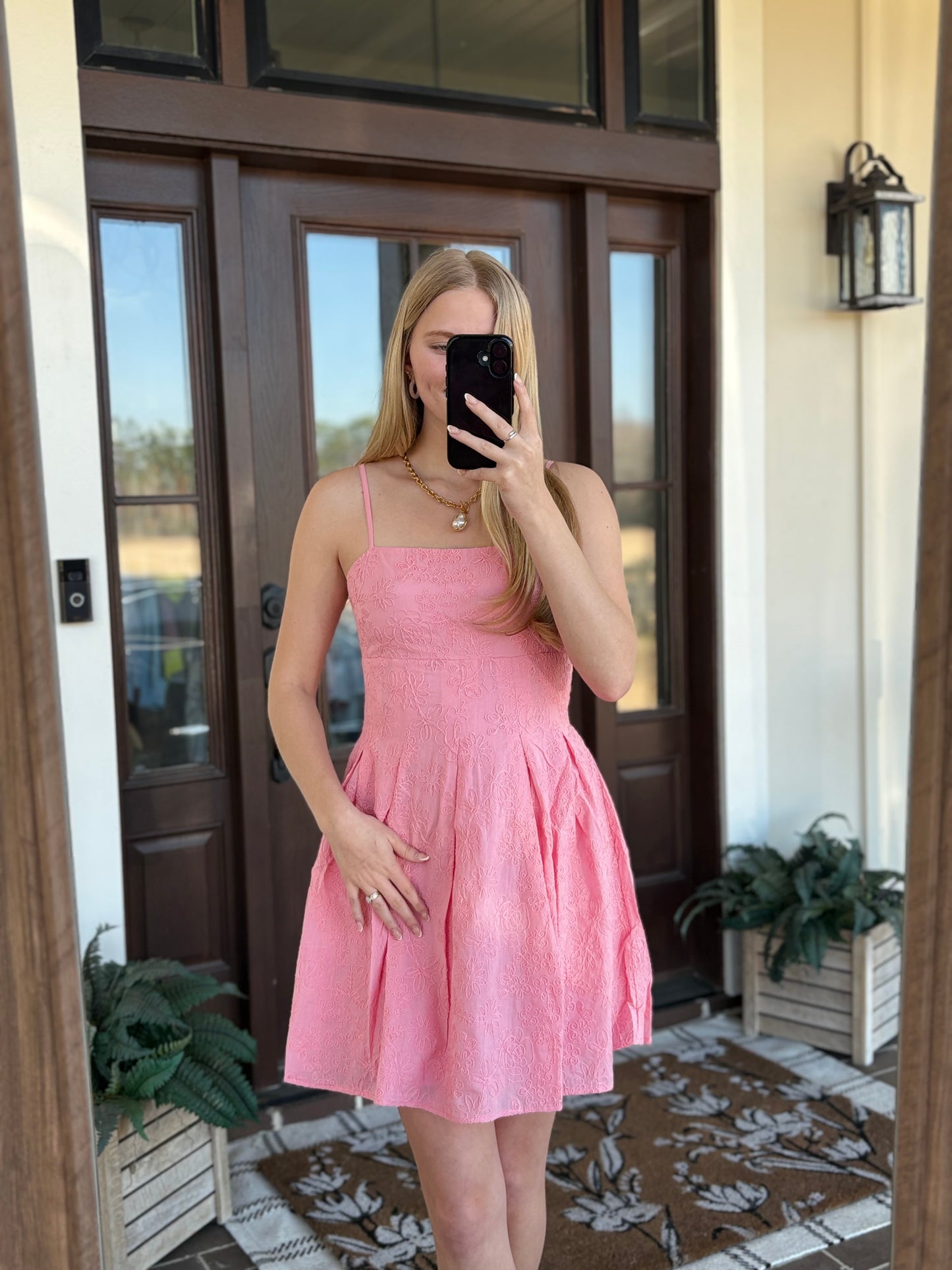 Pink Floral Embroidered Mini