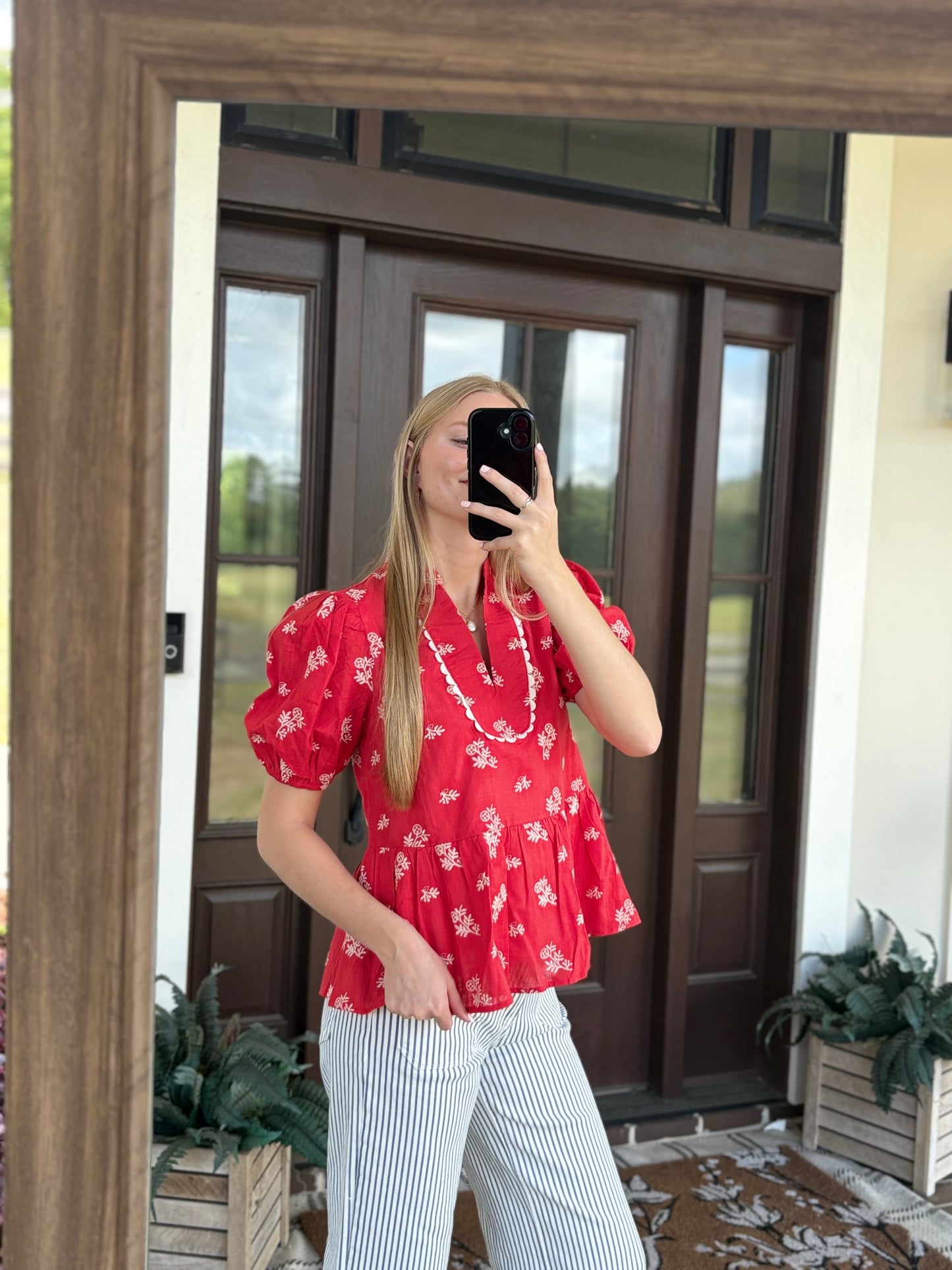 Red Floral Blouse