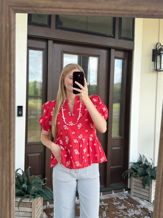 Red Floral Blouse