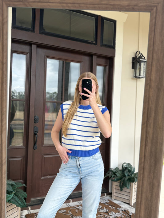 Kentucky Blue Striped Sweater Top