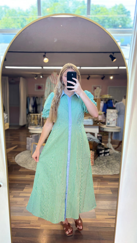 Green Striped Blue Accent Midi