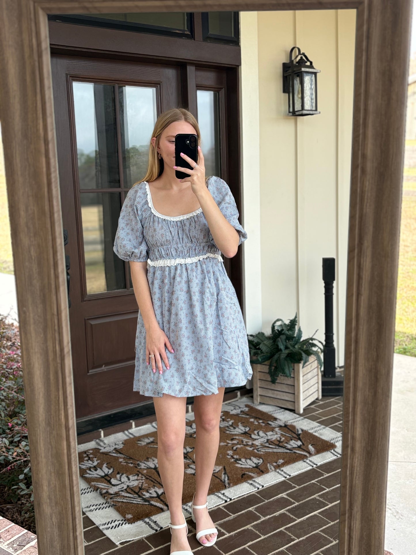 Blue Gingham Floral Mini