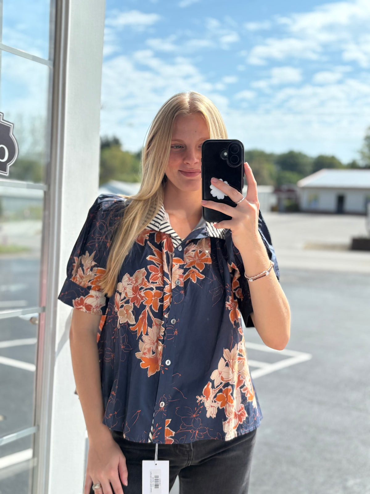 Midnight Orange Floral Blouse