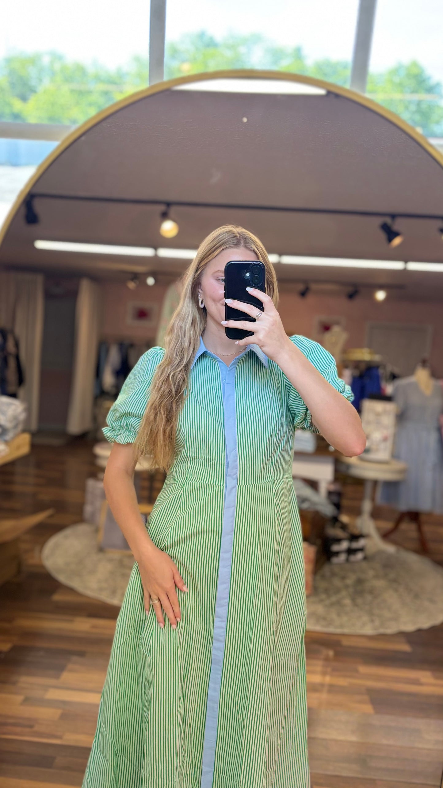 Green Striped Blue Accent Midi