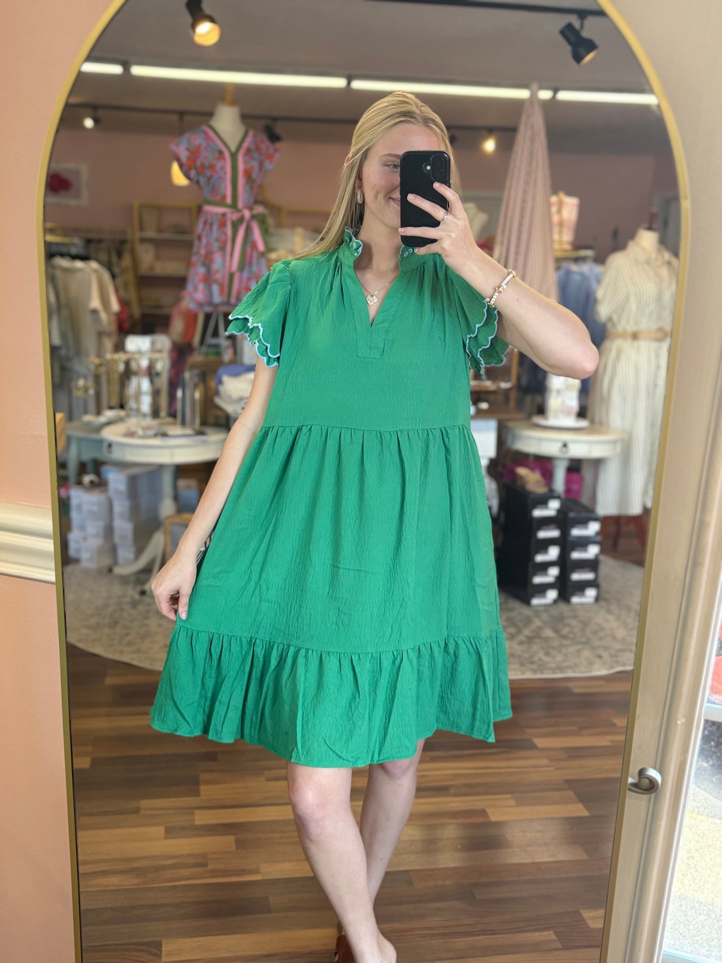 Jade Scalloped V-Neck Mini