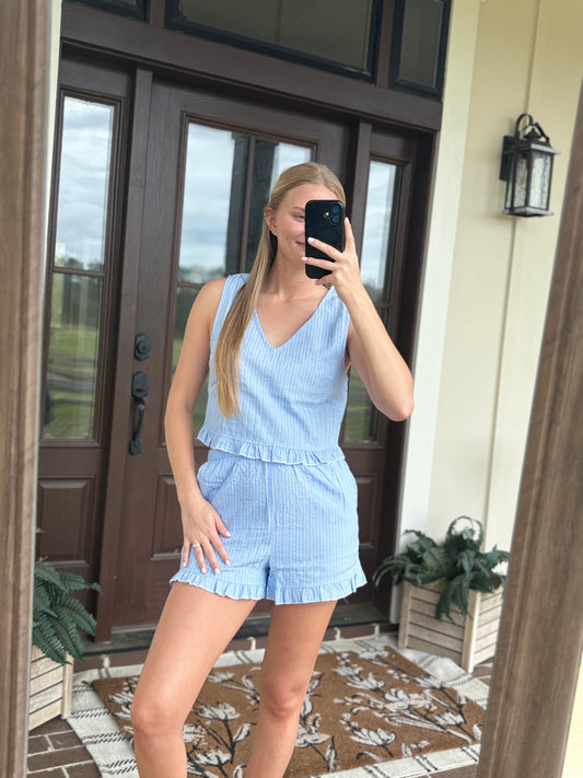 Baby Blue Striped Shorts Set