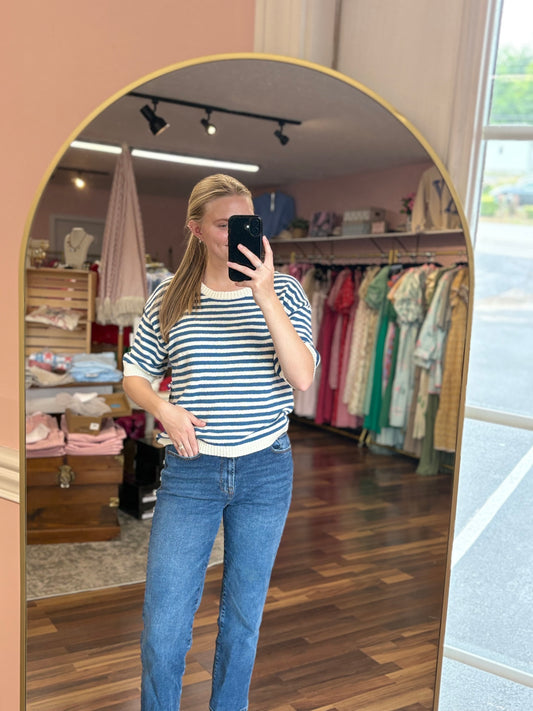Blue Stripe Knit Sweater