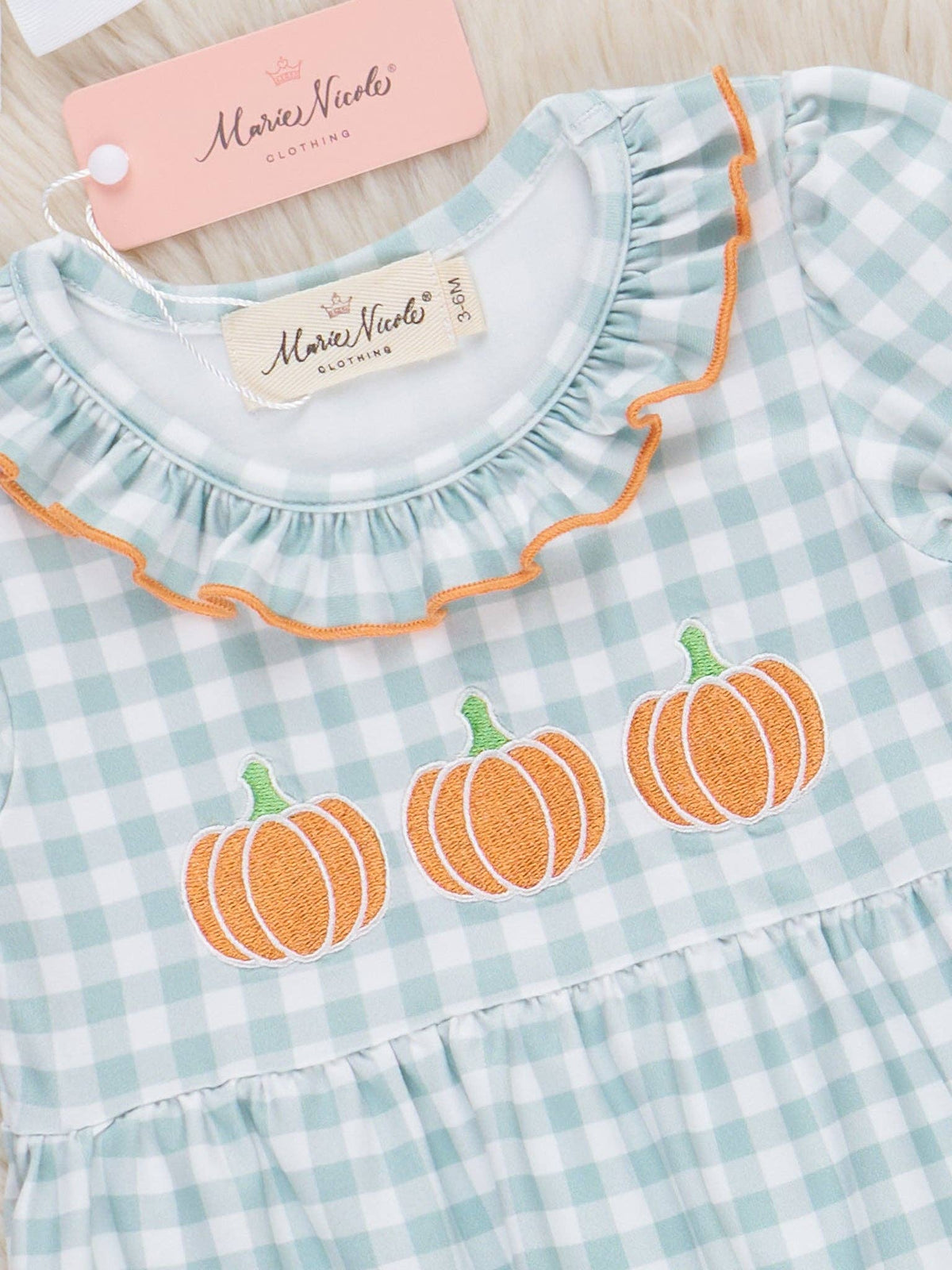 Gingham Pumpkin Spice Embroidered Romper