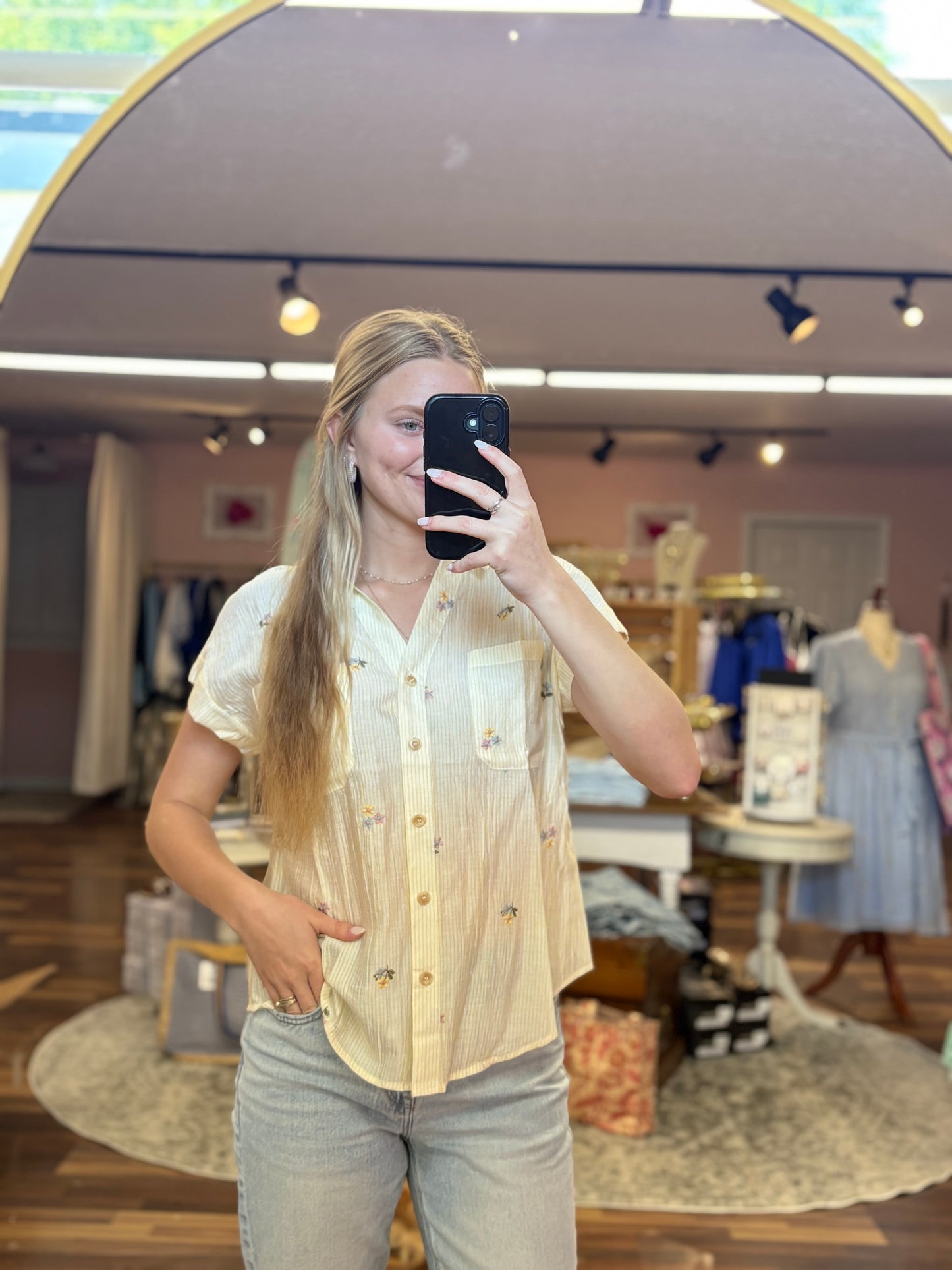 Light Yellow Floral Embroidered Top