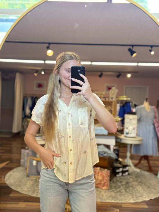 Light Yellow Floral Embroidered Top