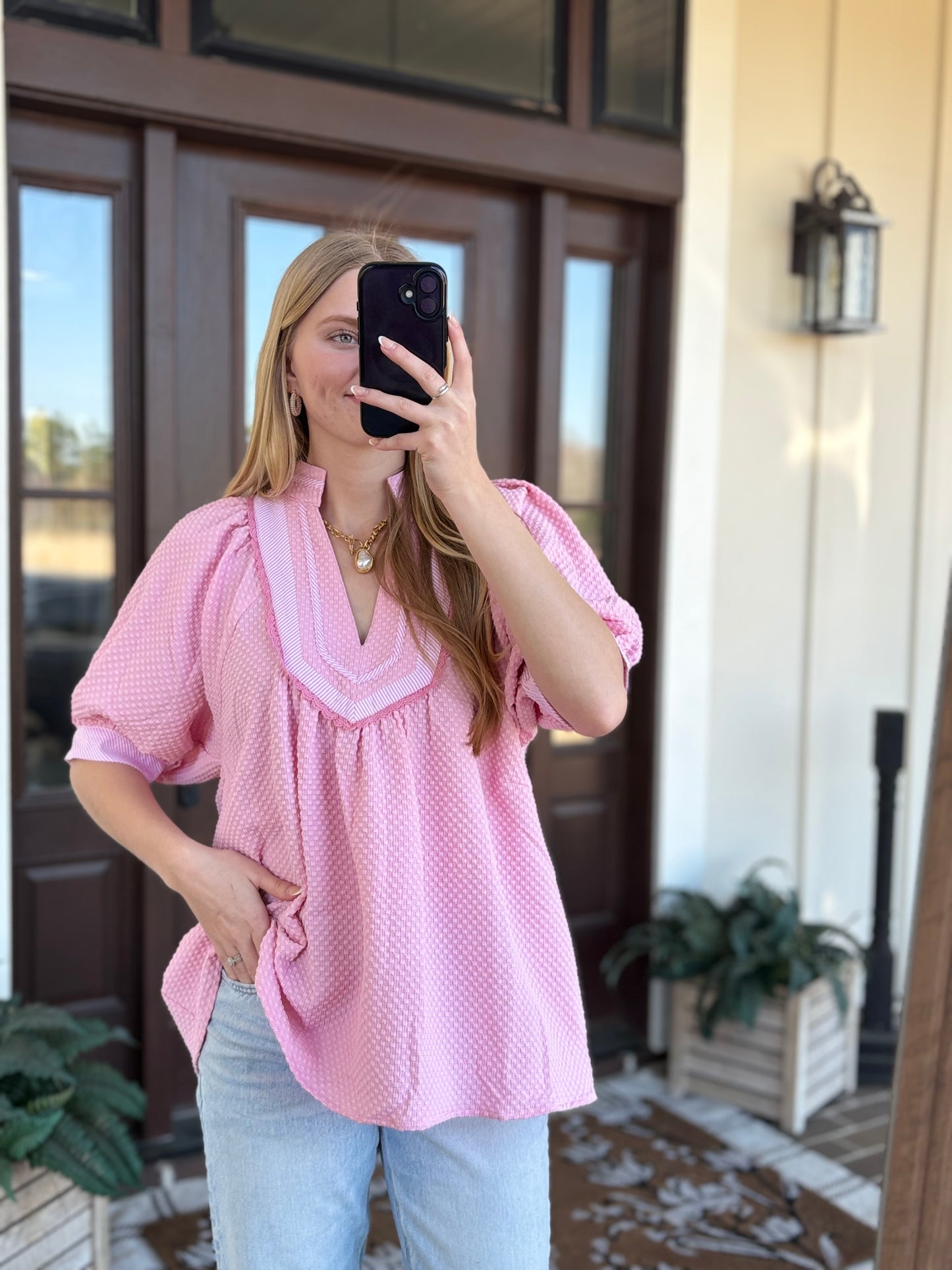 LT Pink Textured Blouse