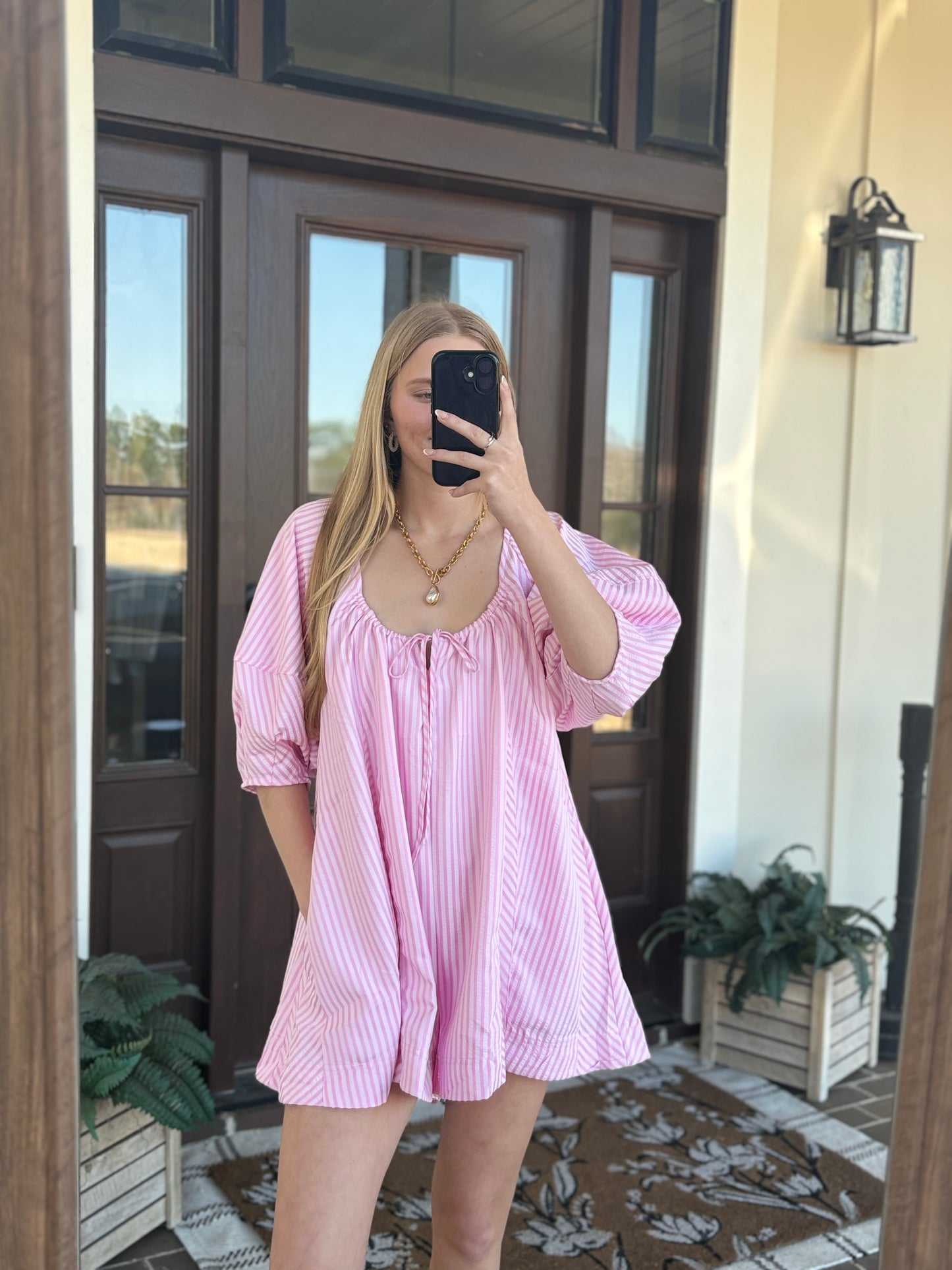 Pink Striped Tie Romper