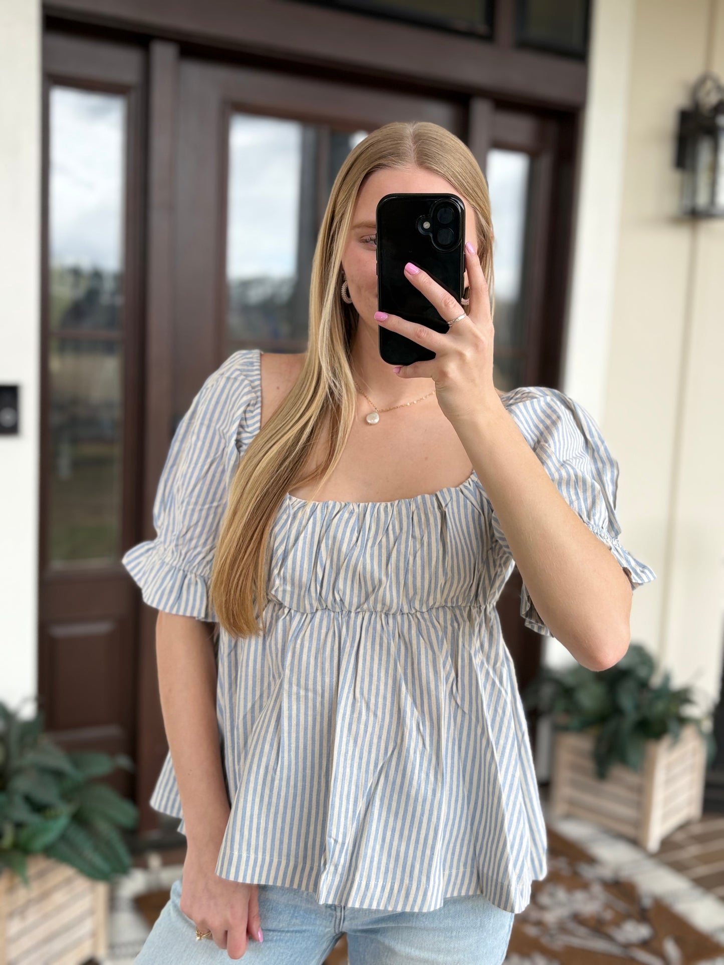 Sky Blue Striped Blouse