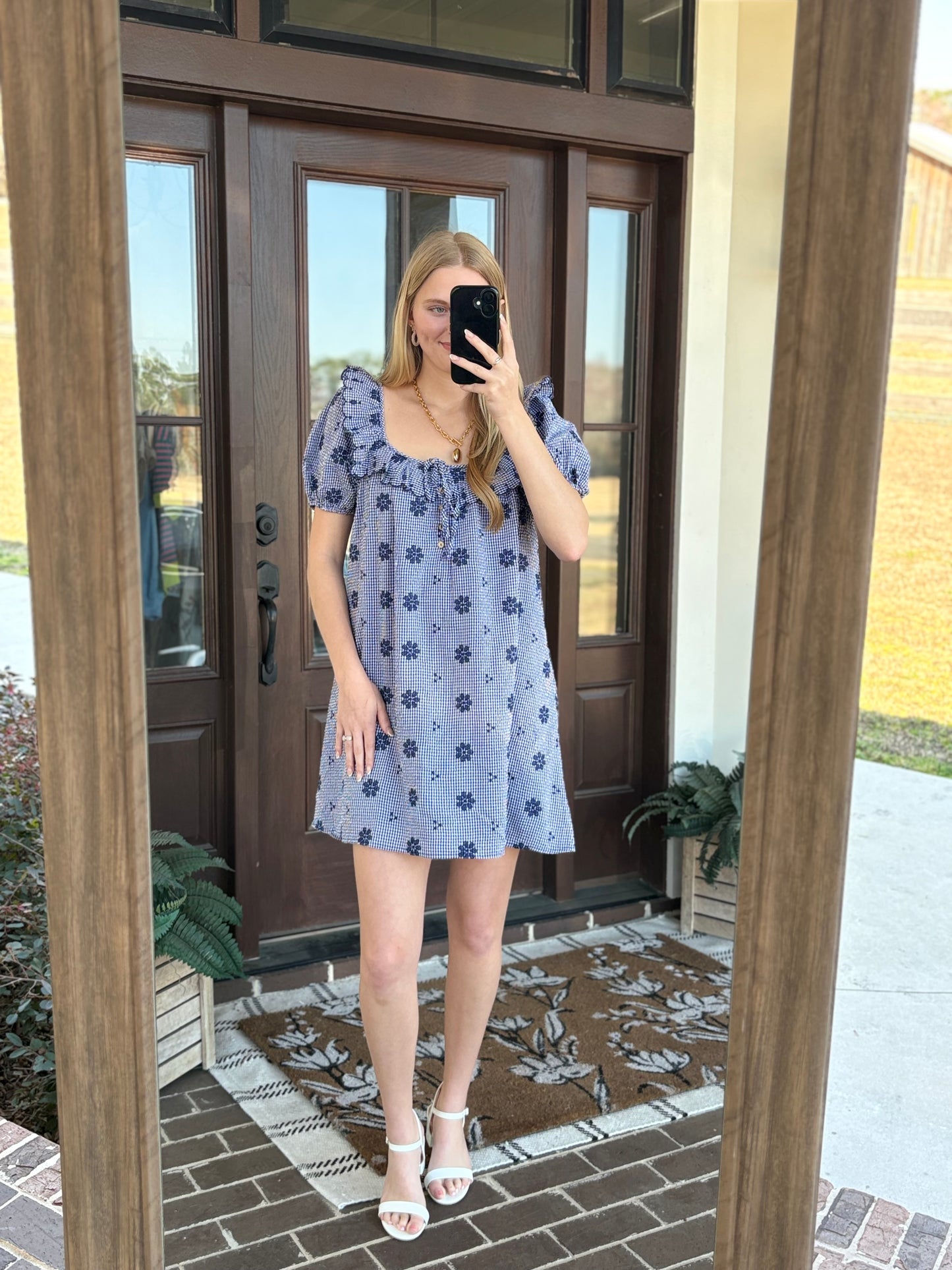 Navy Embroidered Floral Mini