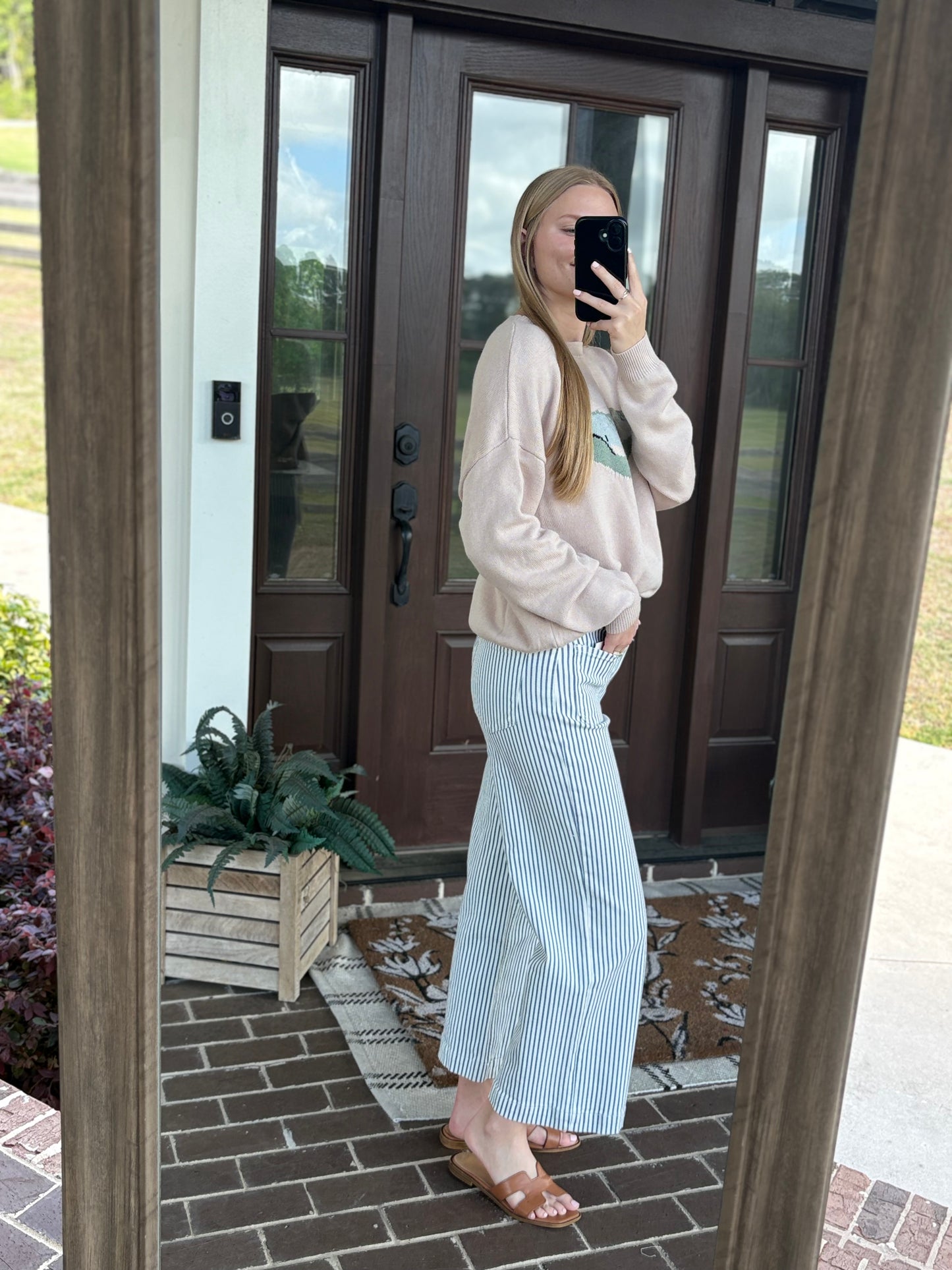 Blue Striped Denim Jeans