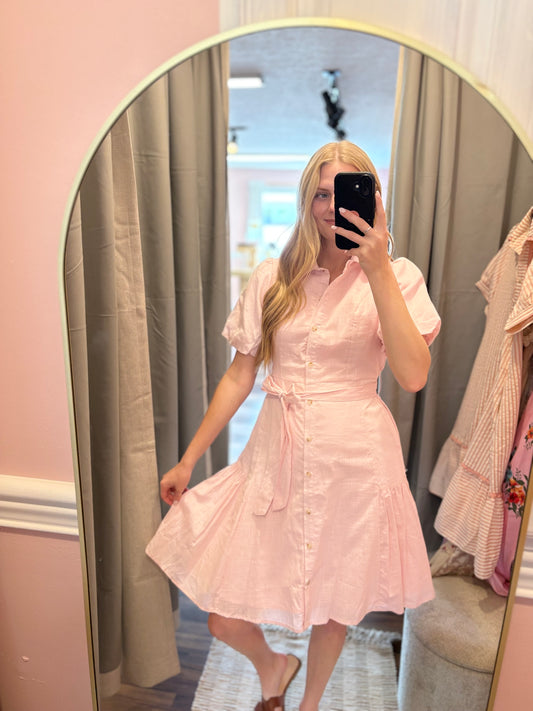 Button Up Bubble Sleeve Dress