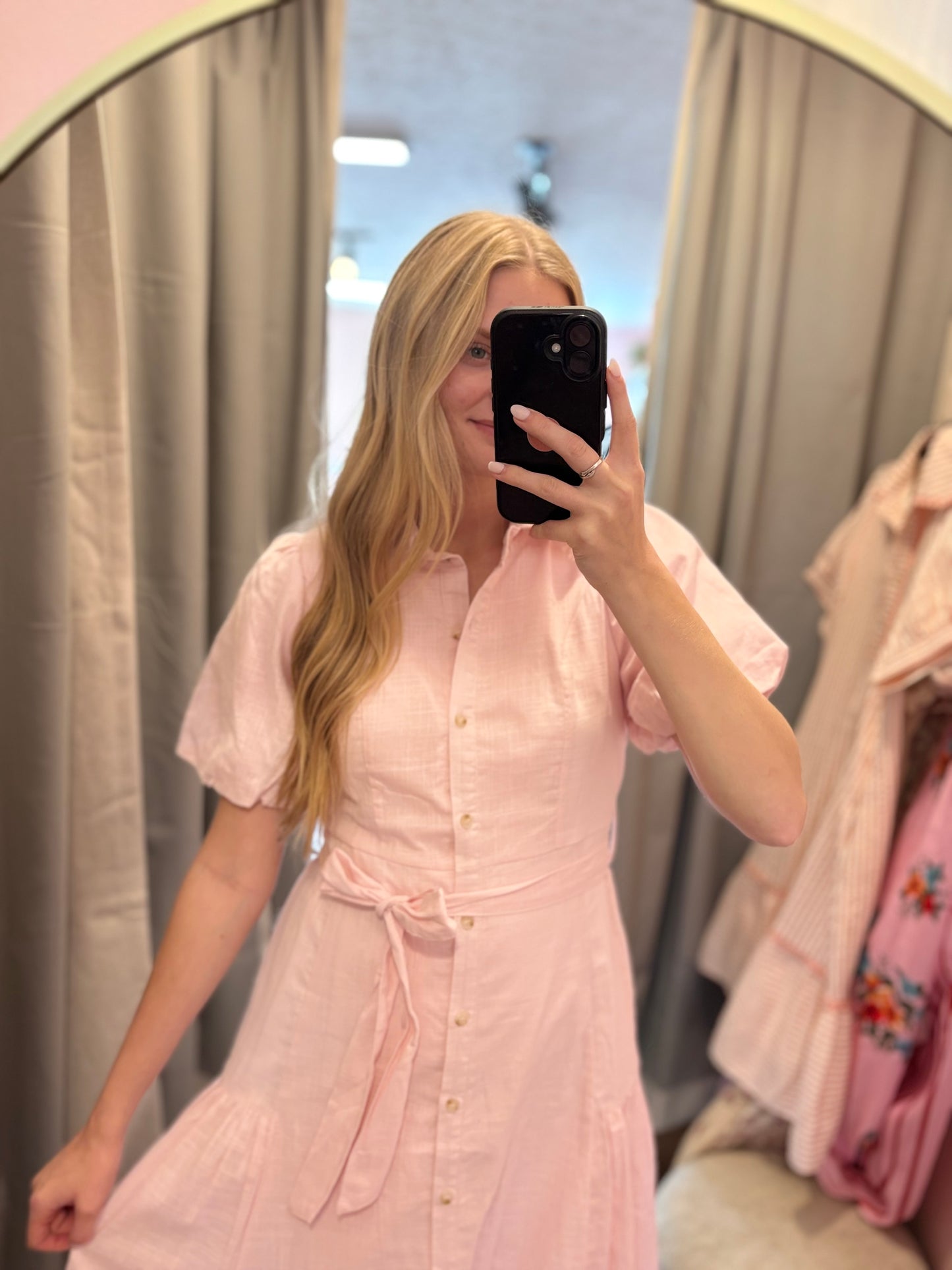 Button Up Bubble Sleeve Dress