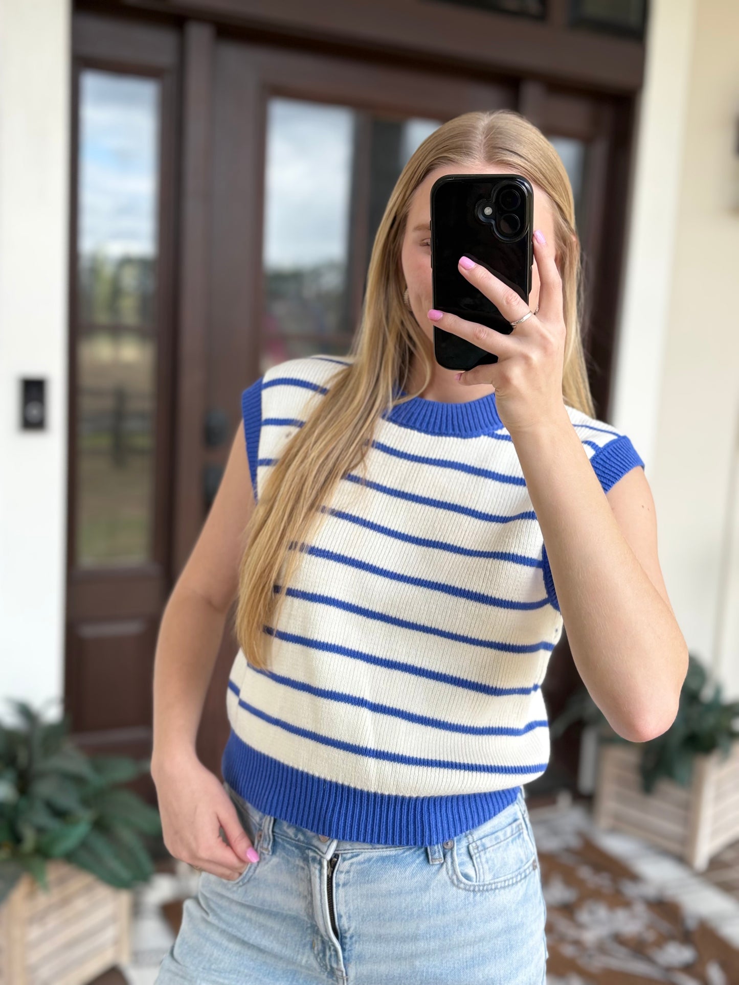 Kentucky Blue Striped Sweater Top