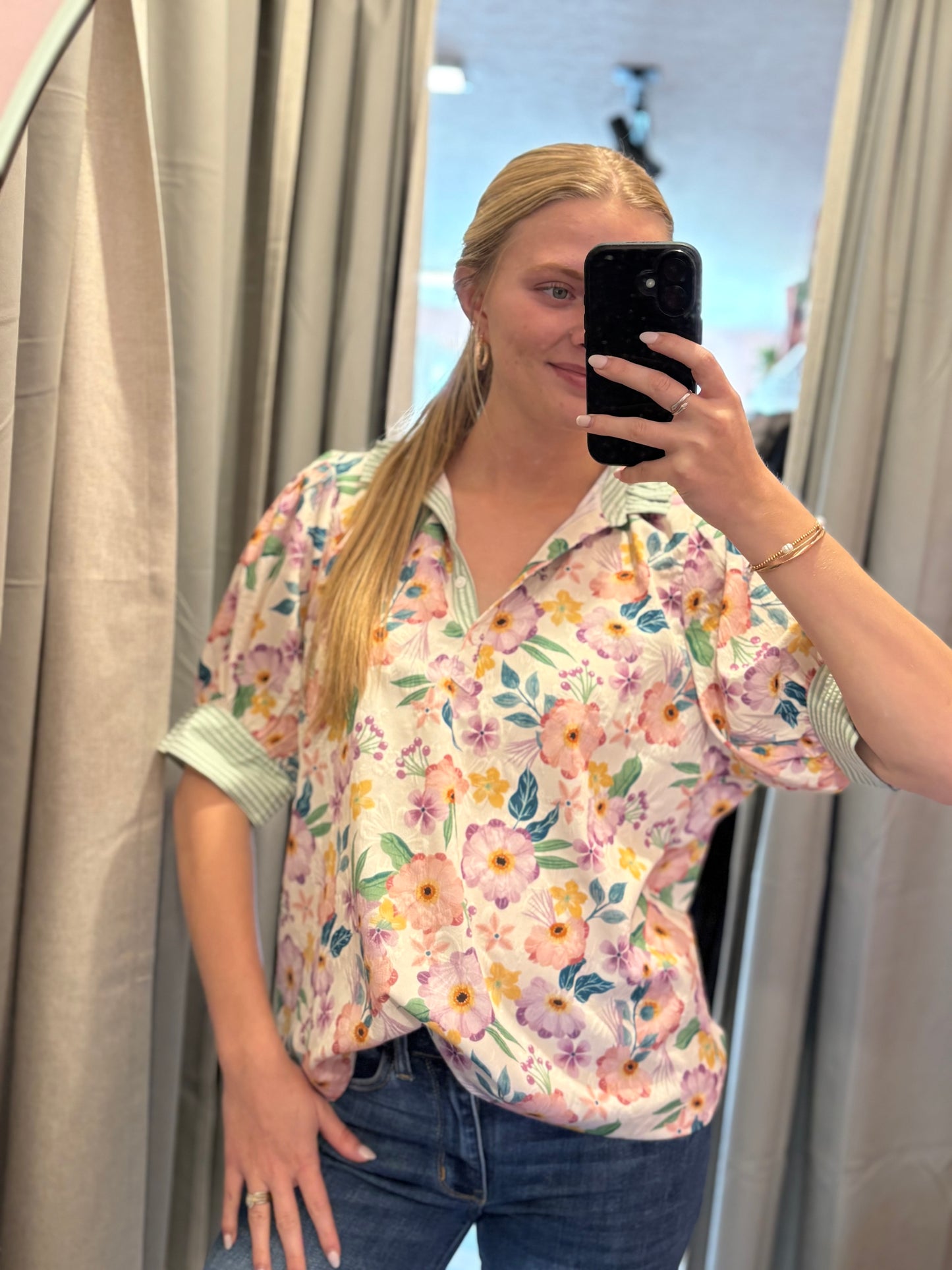 Green Mix Floral Blouse
