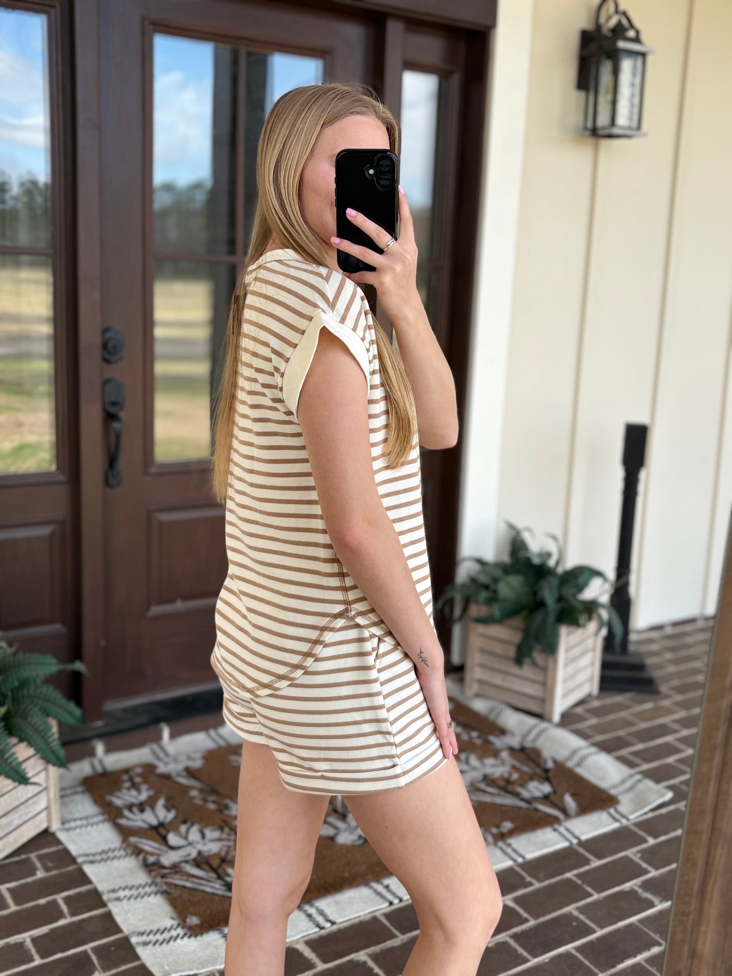 Striped Short Sleeve Henley Set