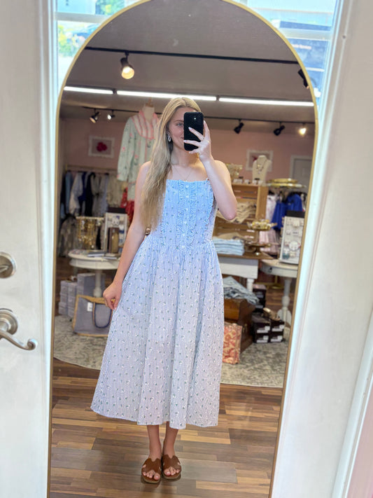 Blue Floral Stripe Midi