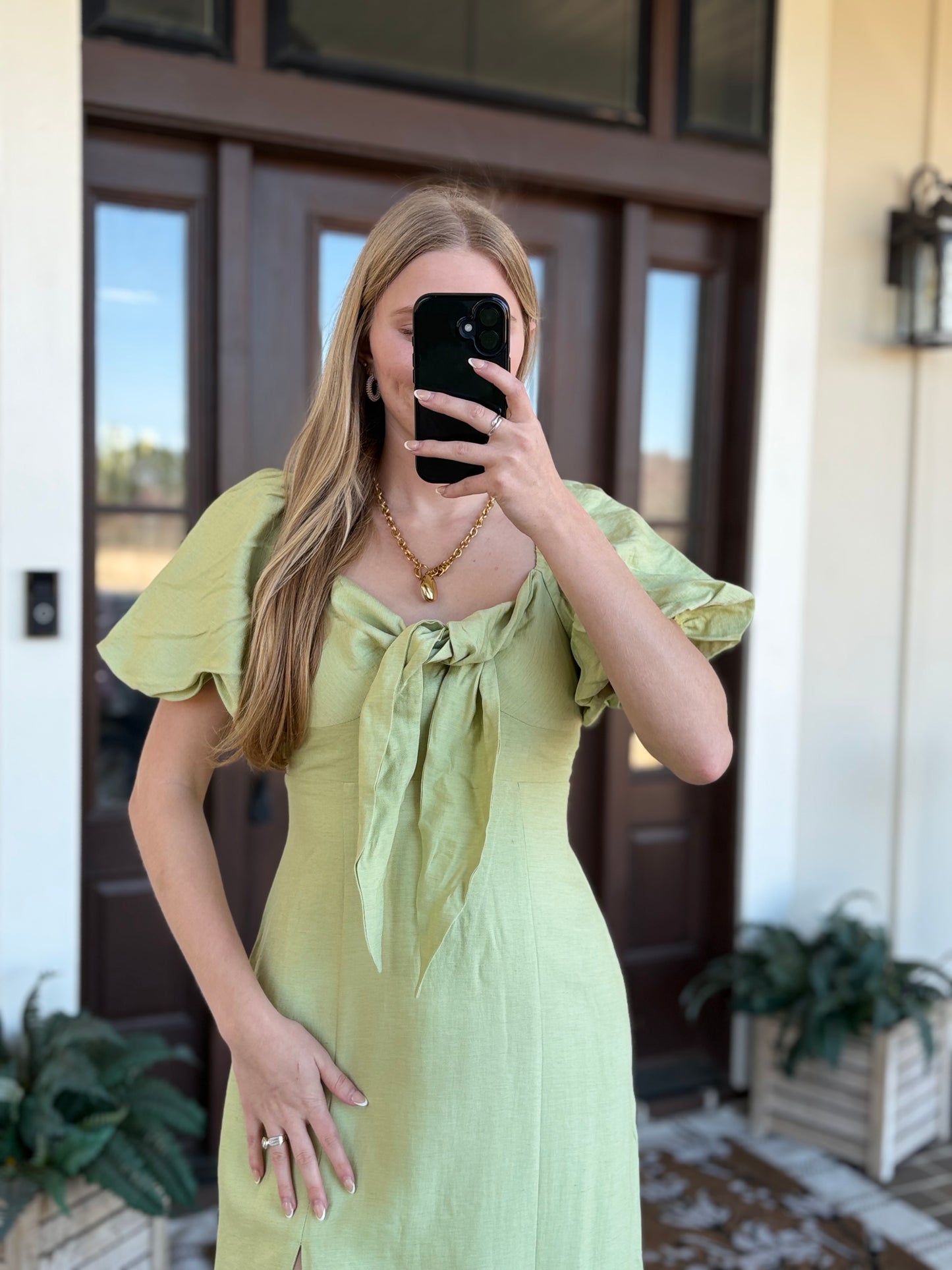 Front Tie Bow Midi, Sage