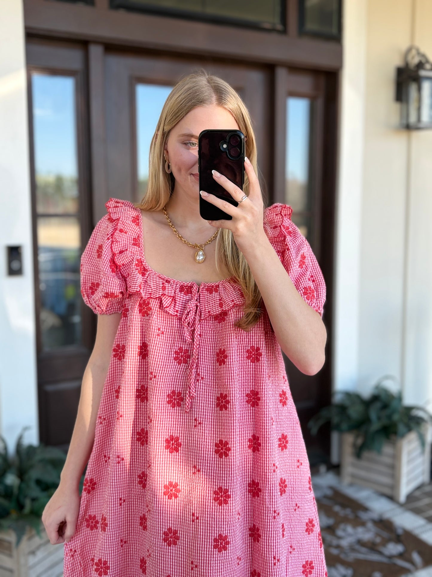 Red Embroidered Floral Mini