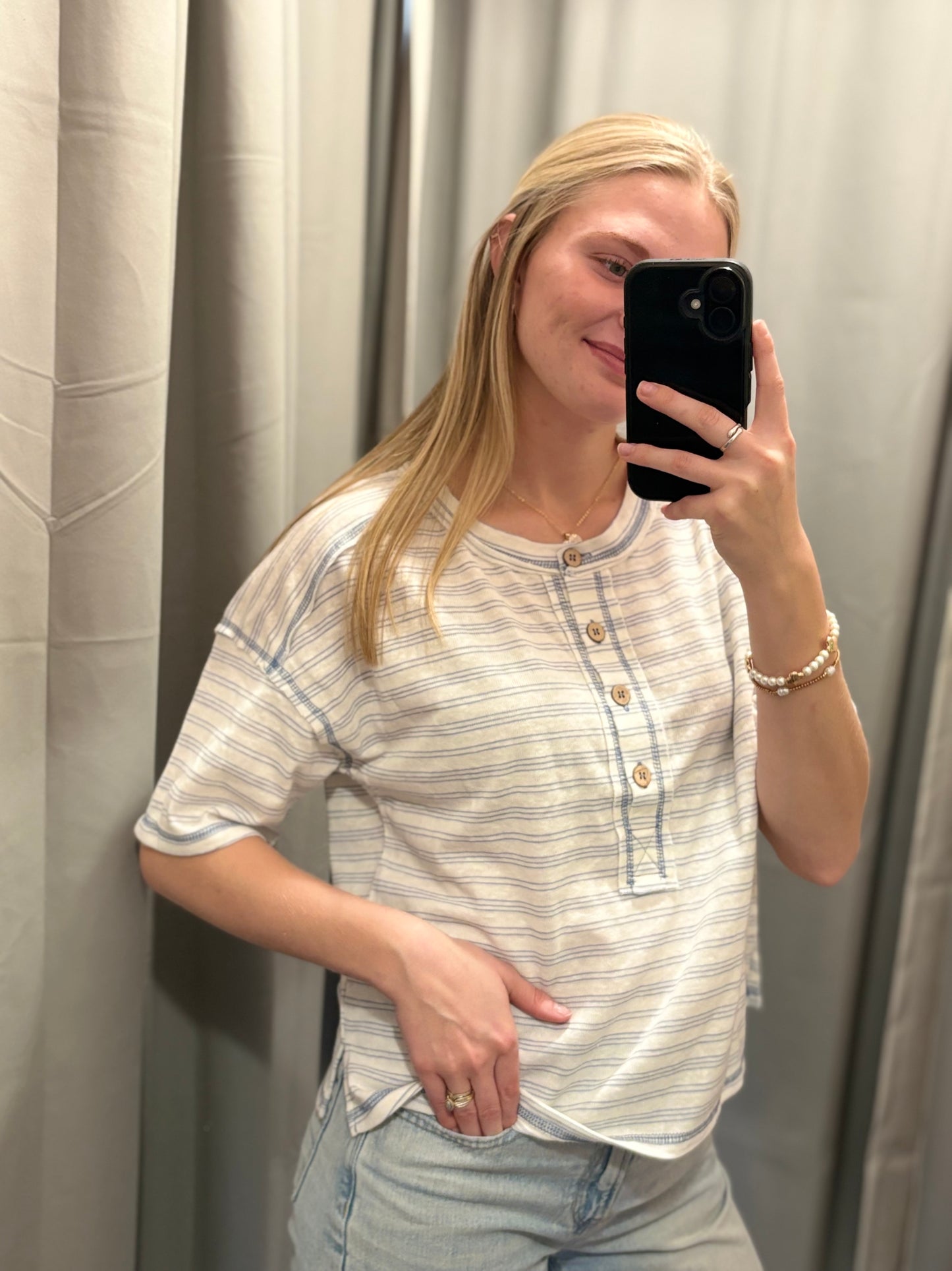 Blue Stripe Button T-shirt