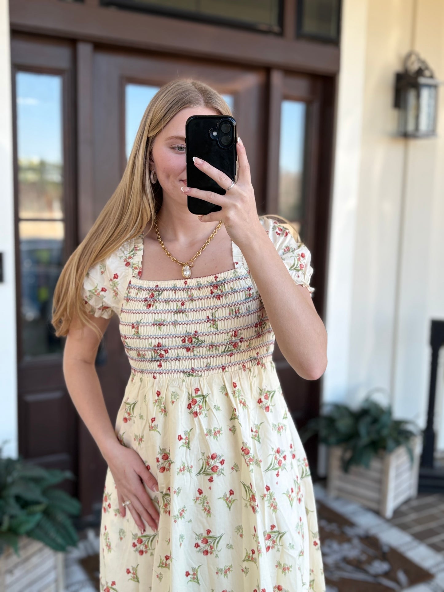 Vintage Floral Smocked Midi