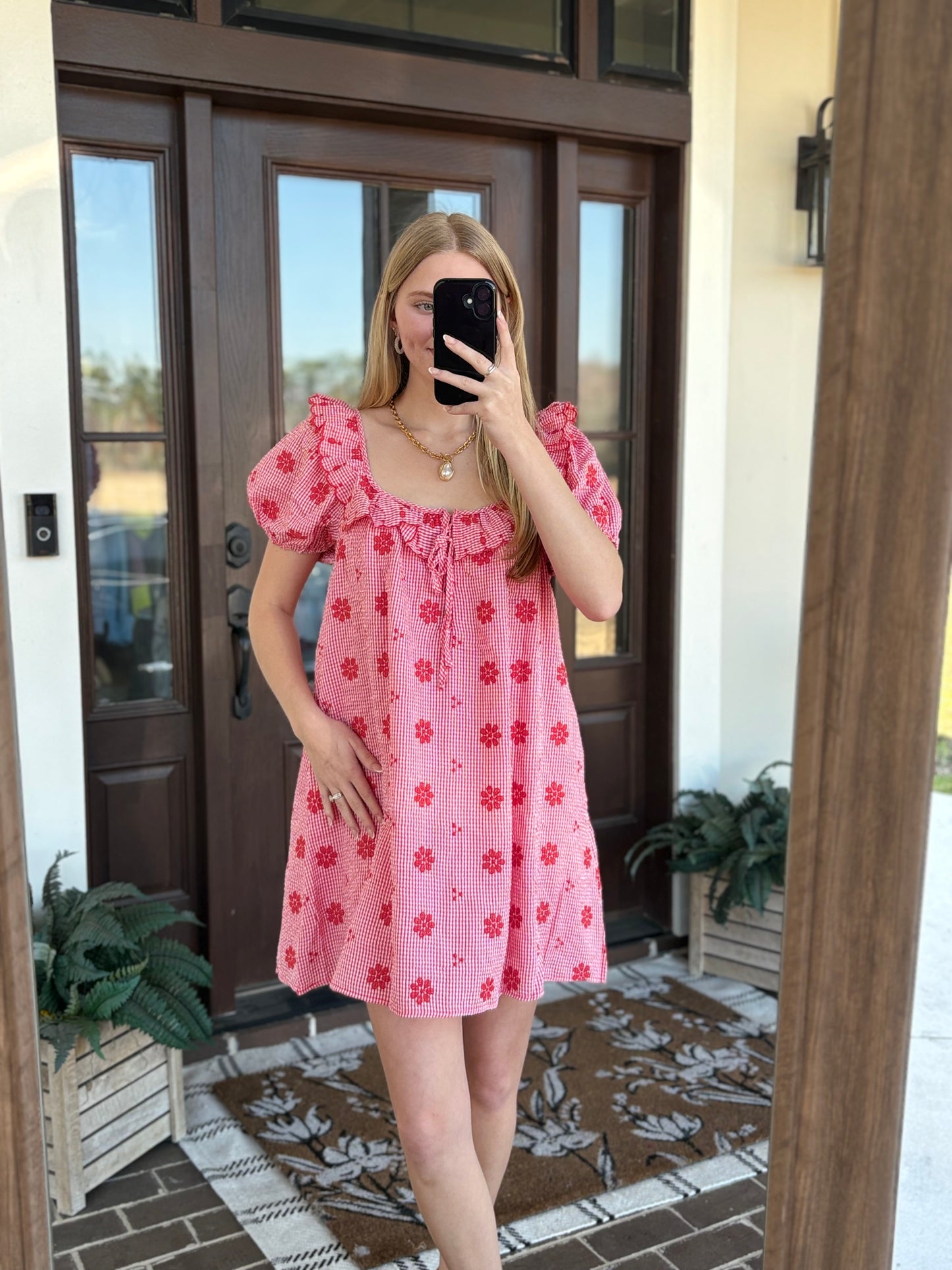 Red Embroidered Floral Mini