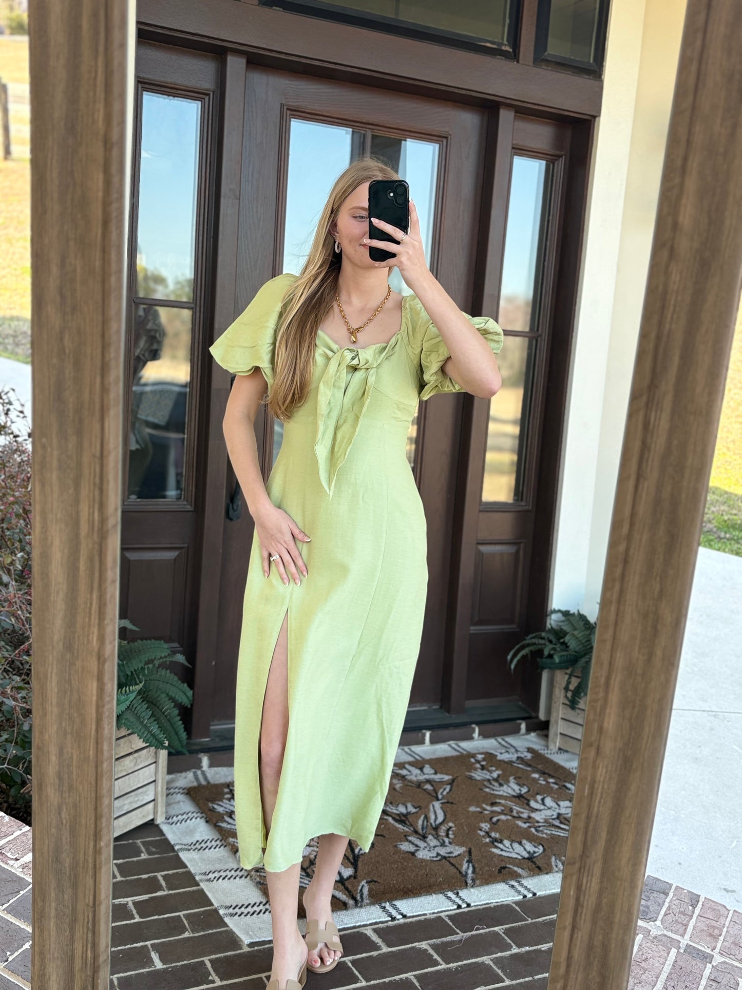 Front Tie Bow Midi, Sage