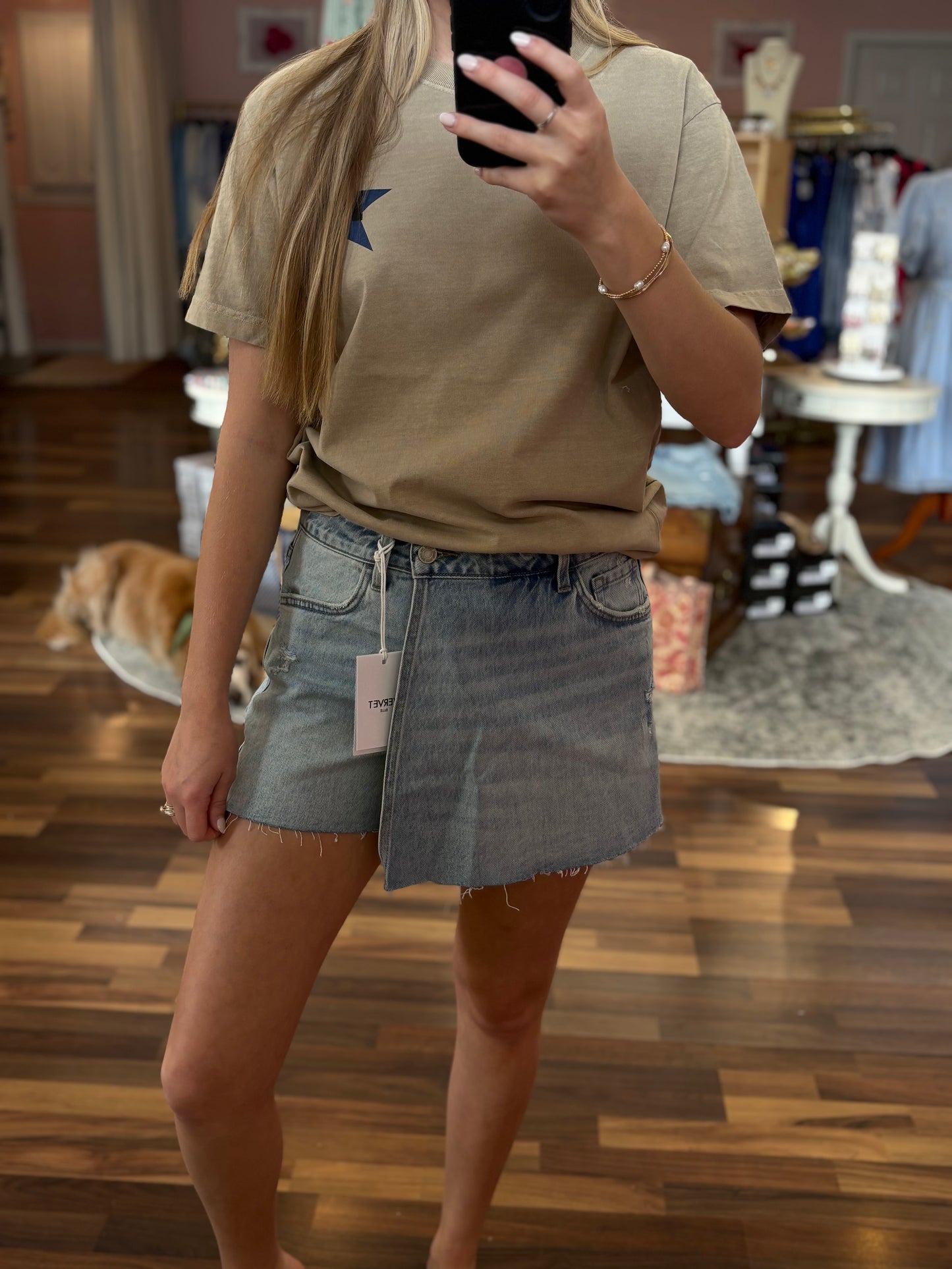 High Rise Denim Skort