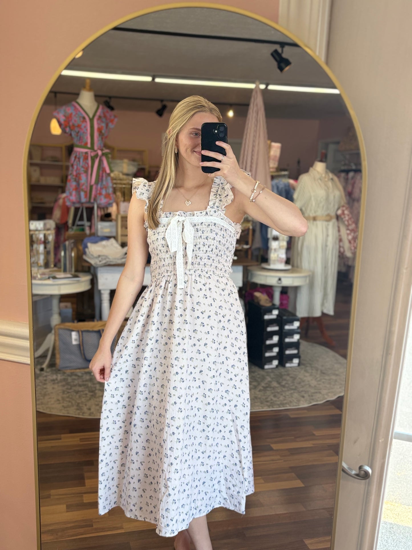 Taupe Floral Lace Trim Midi